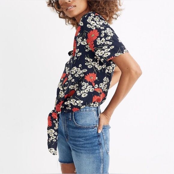 Madewell Petite Novel Tie-Front Top in Hillside Daisies Womens Size XXS - Picture 3 of 7